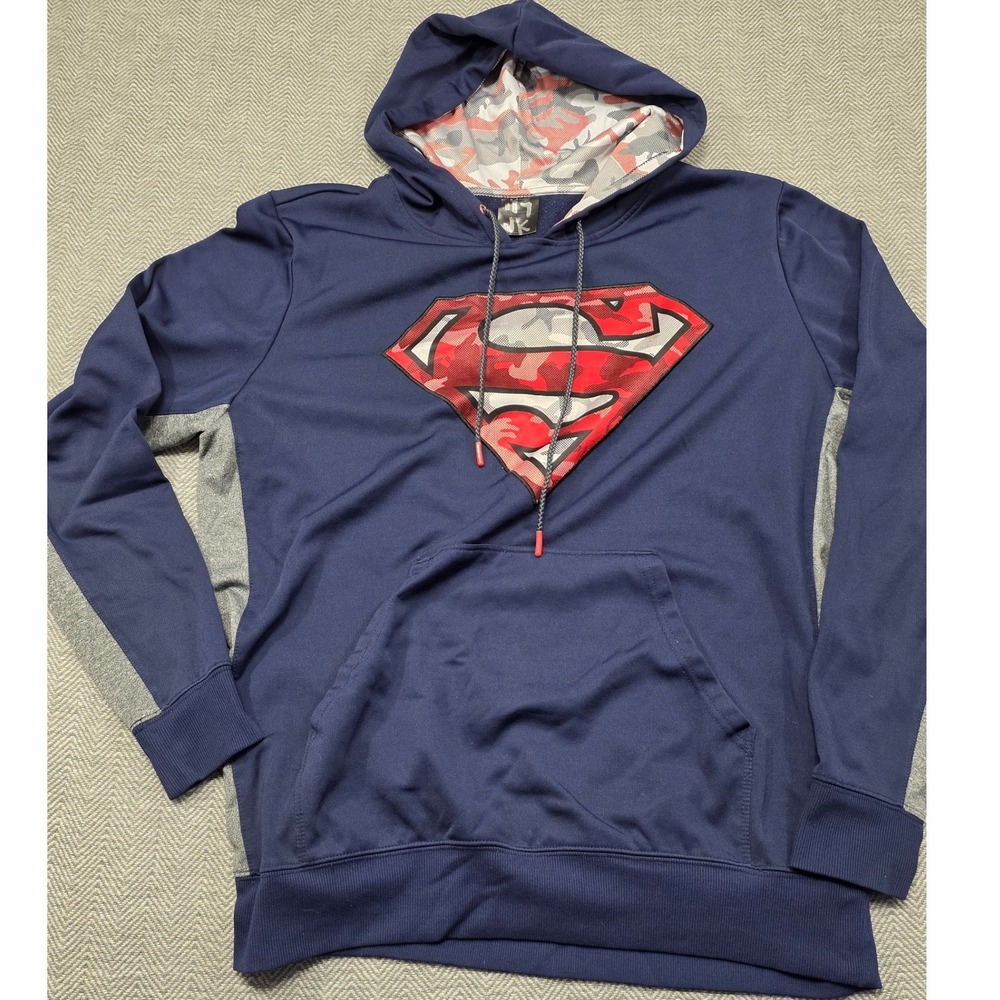 DC Comics Superman Navy Blue Camo Shield Pullover Hoodie Mens Large‎ L